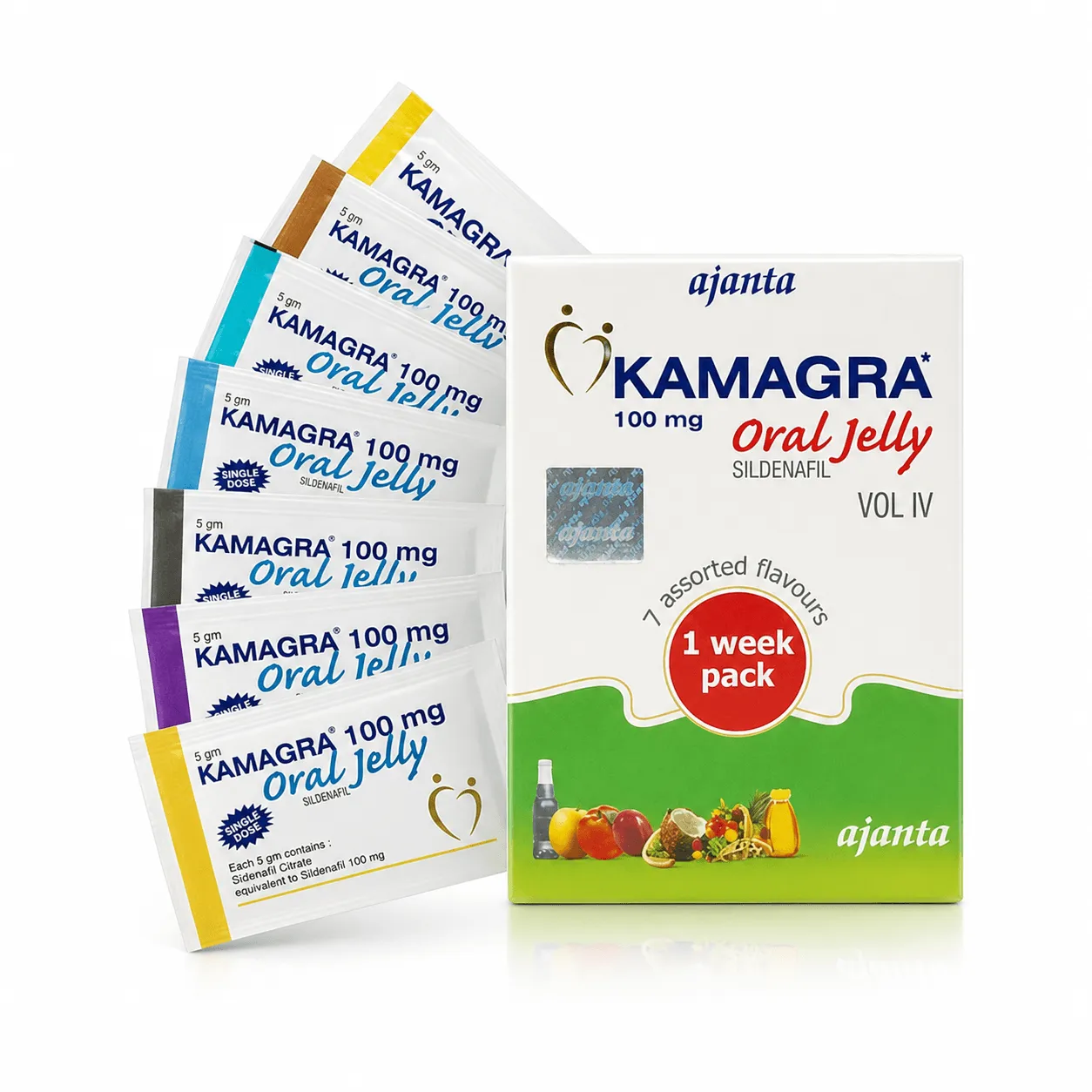 Kamagra Oral Jelly Vol IV 100mg – 1-week pack, 7 flavors